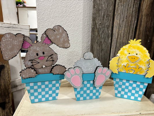 3 Bunny  flower pots