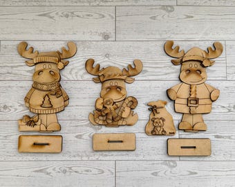 Stand alone Christmas moose set of 3 DIY wood kit