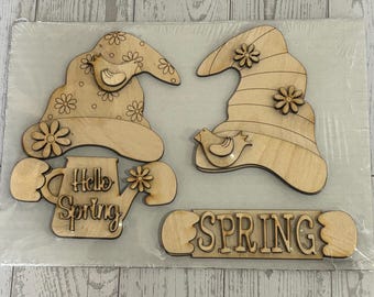 Interchangeable Spring gnome outfit DIY wood kit.