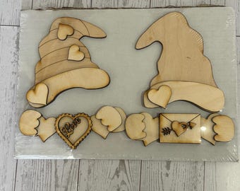 Interchangeable Valentines Gnome Outfit DIY wood kit
