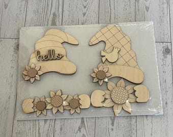 Interchangeable sunflower Gnome outfit DIY wood kit