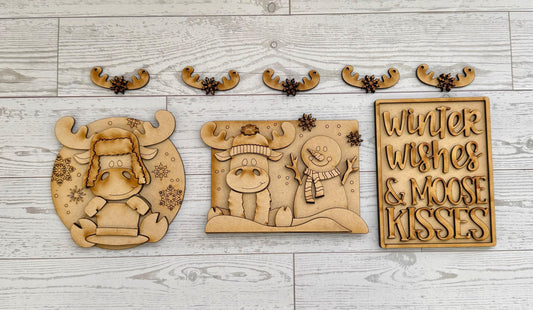 Snowman and moose tiered tray DIY wood kit