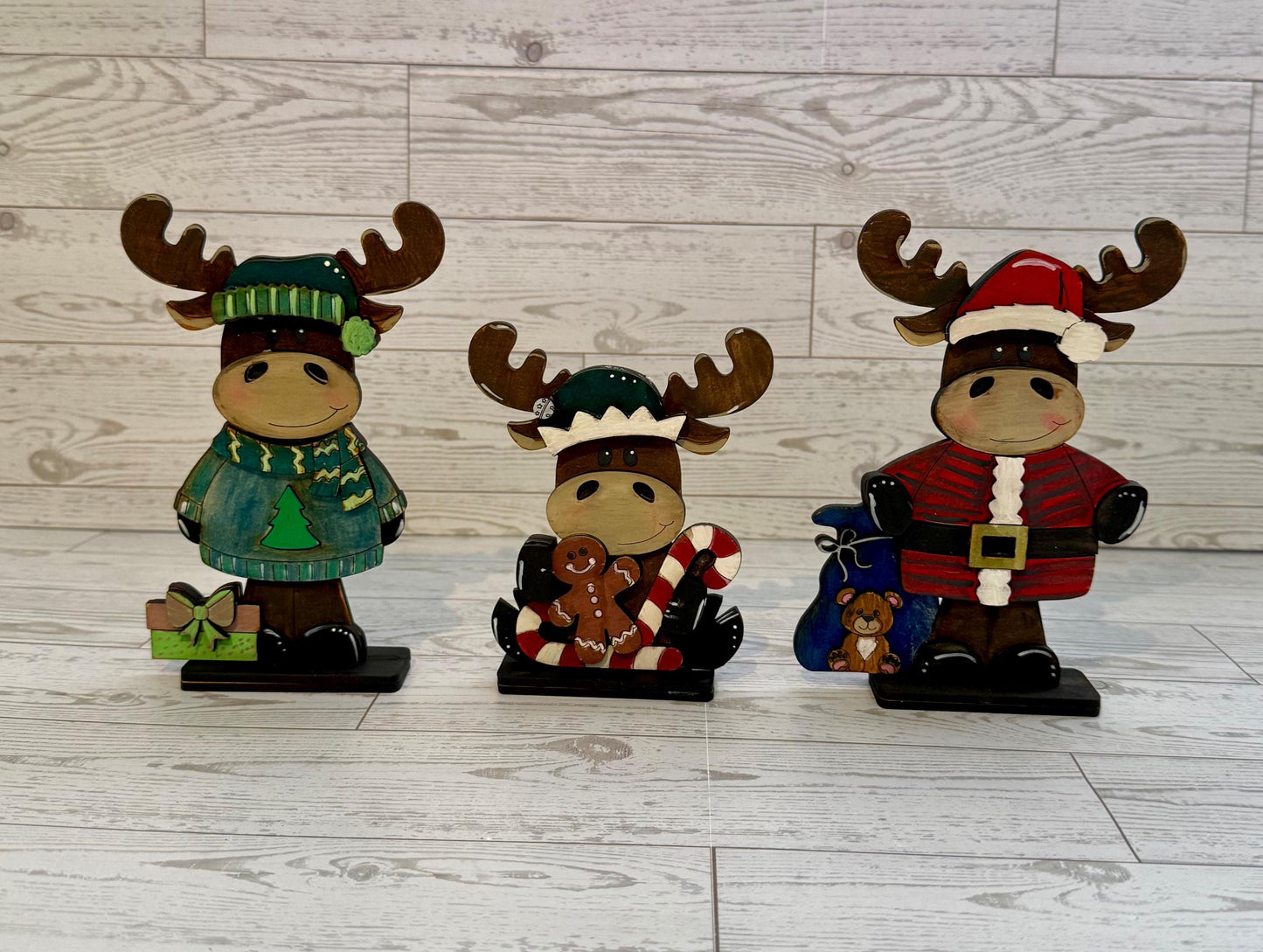 Stand alone Christmas moose set of 3 DIY wood kit