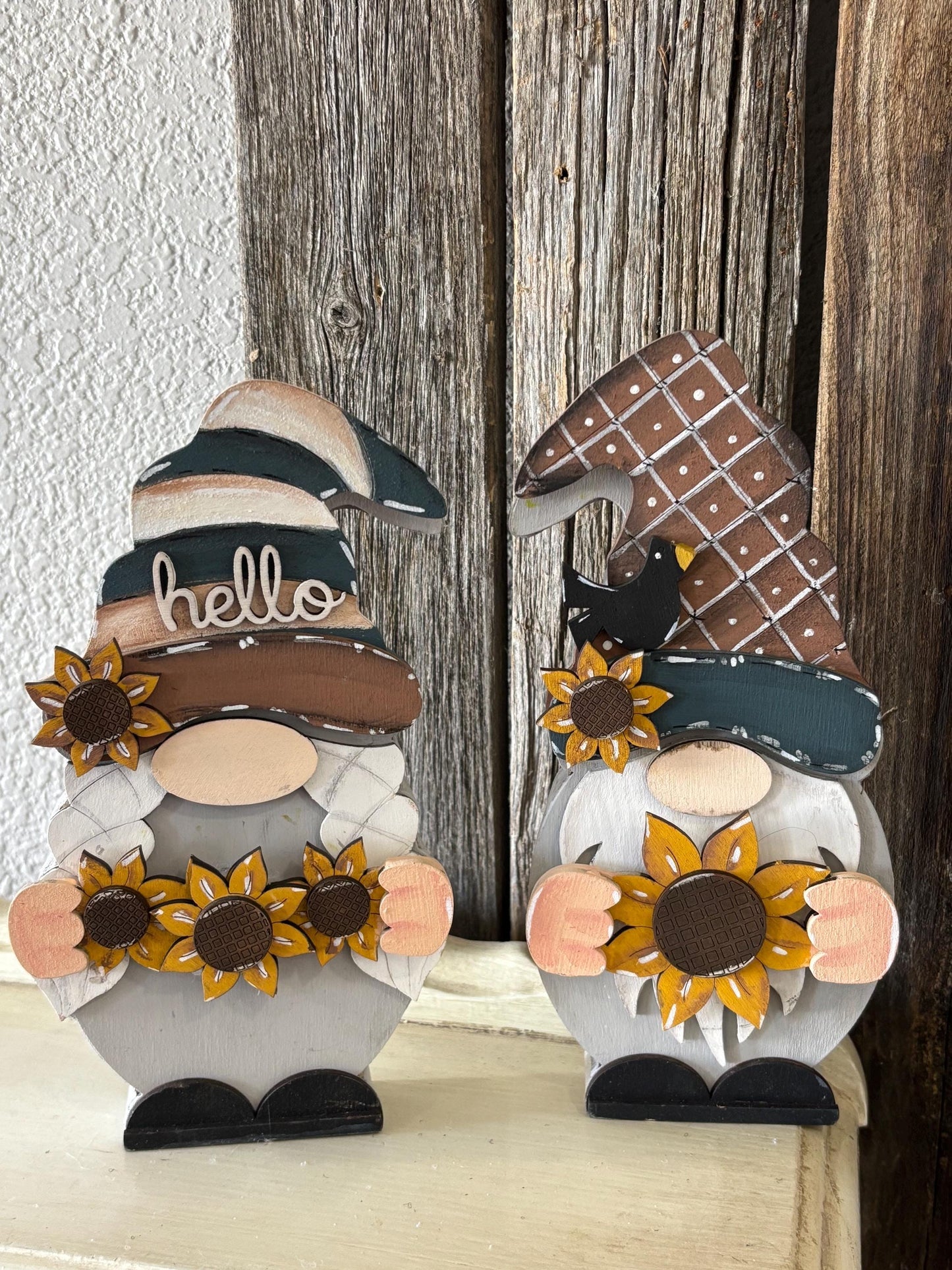 Interchangeable sunflower Gnome outfit DIY wood kit