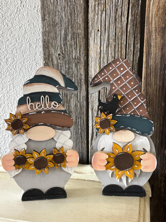 Interchangeable sunflower Gnome outfit DIY wood kit