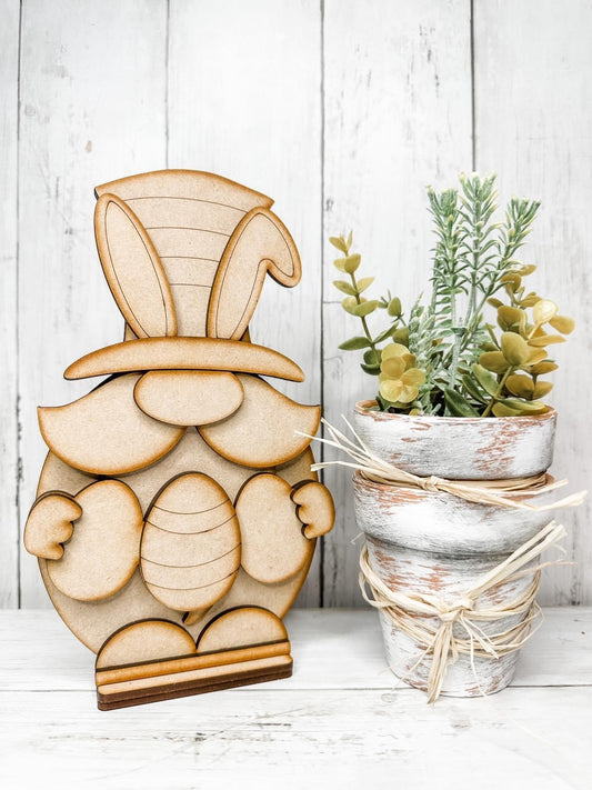 Unfinished Easter bunny gnome DIY wood kit